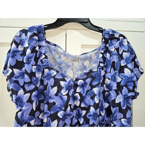 Roaman’s Plus Size Purple Floral Sweetheart Neckline Tunic Top - XL/1X - Picture 3 of 11